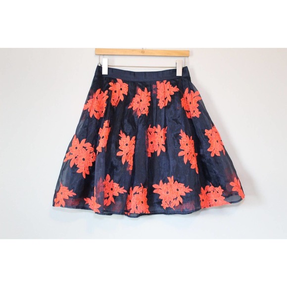 NWT Maeve Anthropologie Pome Blossom Skirt Tulle Navy Orange Size 4 H14086 - Picture 2 of 14